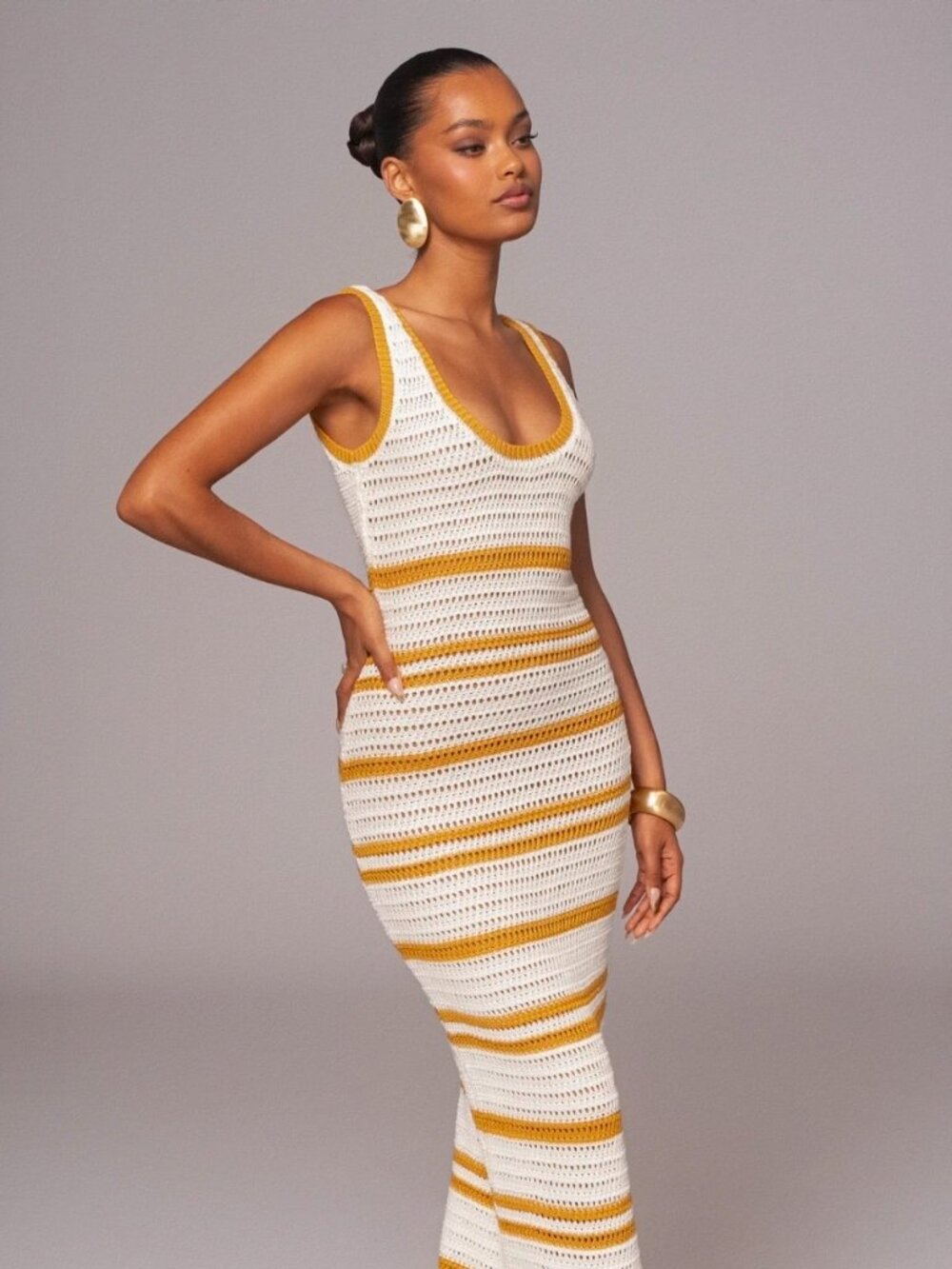 NWT JLUXLABEL Ivory/Yellow Destiny Knit Maxi Dress